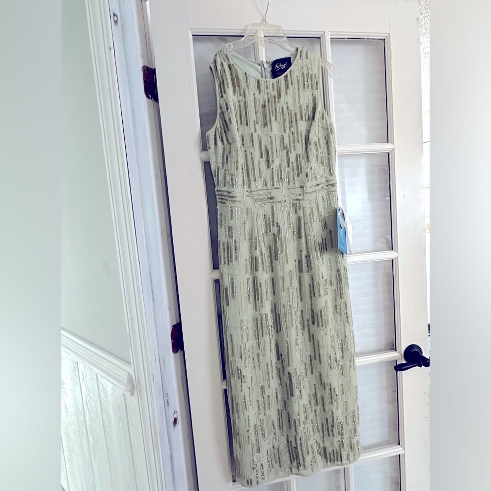 Size 6, Macdougall cocktail dress with beading. sage color